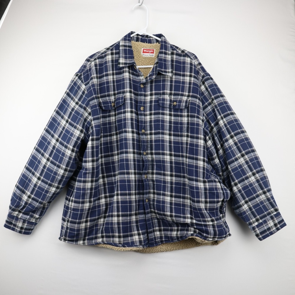 Wrangler Sherpa Lined Flannel Heavyweight Shirt Jacket Window Pane Mens Size 2XL